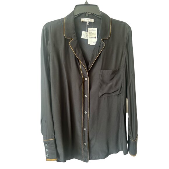 FRAME Black Silk Pajamas Style Lapel Collar Button Up Shirt Large Reg. $285 - Picture 1 of 11